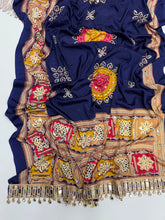 Load image into Gallery viewer, Incomparable Festive Wear Pure Satin Silk Ajrak Printed Rich Pallu n Mirror Work Designer Saree With Blouse Piece