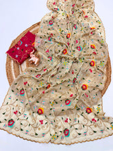Load image into Gallery viewer, Forbearance Party Wear Georgette Multi Embroidery Work Butta Flower Design Saree With Contrast Blouse Piece