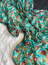 Load image into Gallery viewer, Charismatic Party Wear Soft Georgette Print Design Contrast Lace Border Designer Saree With Blouse Piece