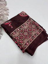 Load image into Gallery viewer, Excellent Festive Wear Pure Silk Ajrak Printed Rich Pallu n Original Mirror Work Designer Saree With Blouse Piece