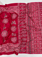 Load image into Gallery viewer, Excellent Festive Wear Pure Silk Ajrak Printed Rich Pallu n Original Mirror Work Designer Saree With Blouse Piece