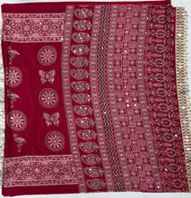 Load image into Gallery viewer, Excellent Festive Wear Pure Silk Ajrak Printed Rich Pallu n Original Mirror Work Designer Saree With Blouse Piece