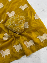 Load image into Gallery viewer, Delightful Festive Wear Silk Embroidery Work Fancy Designer Saree With Blouse Piece