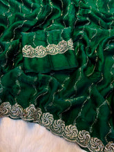 Load image into Gallery viewer, Adorable Party Wear Silk Embroidery Sequence n Beads Work Fancy Saree With Blouse Piece