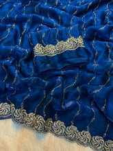 Load image into Gallery viewer, Adorable Party Wear Silk Embroidery Sequence n Beads Work Fancy Saree With Blouse Piece