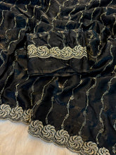 Load image into Gallery viewer, Adorable Party Wear Silk Embroidery Sequence n Beads Work Fancy Saree With Blouse Piece