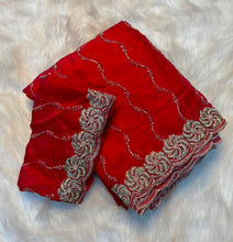 Load image into Gallery viewer, Adorable Party Wear Silk Embroidery Sequence n Beads Work Fancy Saree With Blouse Piece