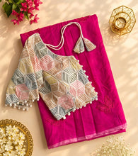 Load image into Gallery viewer, New Wedding Wear Chanderi Cotton Embroidery n Tussels Work Fancy Designer Saree With Stitched Blouse