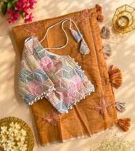Load image into Gallery viewer, New Wedding Wear Chanderi Cotton Embroidery n Tussels Work Fancy Designer Saree With Stitched Blouse