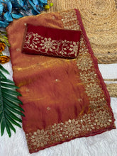 Load image into Gallery viewer, Incomparable Function Wear Silk Embroidery n Sequence Work Fancy Saree With Contrast Blouse Piece
