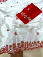 Load image into Gallery viewer, Attractive Festive Wear Soft Chinnon Silk Embroidery n Sequence Work Designer Saree With Contrast Blouse Piece