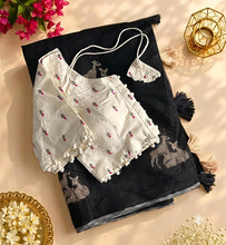 Load image into Gallery viewer, New Chanderi Cotton Embroidery n Tussels Work Fancy Designer Festive Wear Saree With Stitched Blouse