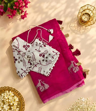 Load image into Gallery viewer, New Chanderi Cotton Embroidery n Tussels Work Fancy Designer Festive Wear Saree With Stitched Blouse