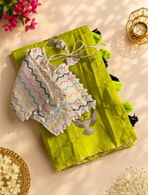 Load image into Gallery viewer, New Chanderi Cotton Embroidery n Tussels Work Fancy Designer Festive Wear Saree With Stitched Blouse