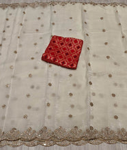 Load image into Gallery viewer, Divine Festive Wear Silk Embroidery Work Designer Saree With Blouse Piece