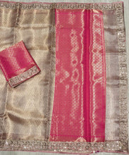 Load image into Gallery viewer, New Wedding Wear Tissue Silk Zari Weaving Border Designer Saree