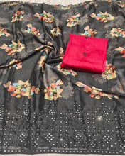 Load image into Gallery viewer, New Party Wear Chiffon Floral Embroidery n Mirror Work Fancy Saree With Blouse