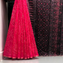 Load image into Gallery viewer, Charming Party Wear Chanderi Silk Leaf Design Embroidery n Foil Mirror Work Designer Saree With Blouse Piece