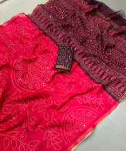 Load image into Gallery viewer, Charming Party Wear Chanderi Silk Leaf Design Embroidery n Foil Mirror Work Designer Saree With Blouse Piece