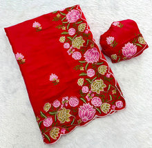 Load image into Gallery viewer, Stunning Party Wear Tussar Silk Embroidered Thread Work Fancy Saree With Matching Blouse Piece