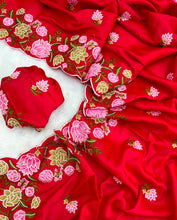 Load image into Gallery viewer, Stunning Party Wear Tussar Silk Embroidered Thread Work Fancy Saree With Matching Blouse Piece