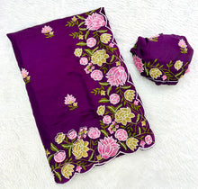 Load image into Gallery viewer, Stunning Party Wear Tussar Silk Embroidered Thread Work Fancy Saree With Matching Blouse Piece