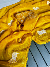 Load image into Gallery viewer, Opulent Party Wear Crush Silk Embroidery Sequence n Bids Work Fancy Saree With Blouse Piece