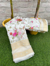 Load image into Gallery viewer, New Partywear White Color Soft Organza Silk Embroidred n Jacquared Weaving Work Fancy Designer Saree Design