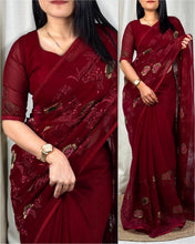Load image into Gallery viewer, New Sitara Chiffon Siroski n Embroidery Work Fancy Designer Partywear Saree With Blouse