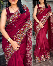 Load image into Gallery viewer, New Wedding wear Slub Silk Emboridred n Cut Work Fancy Designer Saree