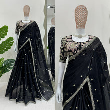 Load image into Gallery viewer, New Partywear Silk Fabric Sequence n Embroidered Fancy Designer Saree With Unstitched Blouse