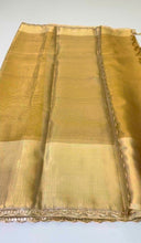 Load image into Gallery viewer, New Wedding wear Golden Color Banarasi Tissue Silk Jacquard Weaving n Lace Work Fancy Designer Saree With Blouse