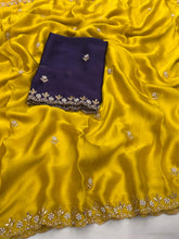 Load image into Gallery viewer, New Partywear Satin Chiffon Embroidery n Diamond Work Fancy Designer Saree With Blouse