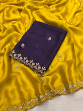 Load image into Gallery viewer, New Partywear Satin Chiffon Embroidery n Diamond Work Fancy Designer Saree With Blouse