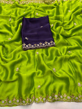 Load image into Gallery viewer, New Partywear Satin Chiffon Embroidery n Diamond Work Fancy Designer Saree With Blouse