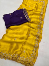 Load image into Gallery viewer, New Partywear Satin Chiffon Embroidery n Diamond Work Fancy Designer Saree With Blouse
