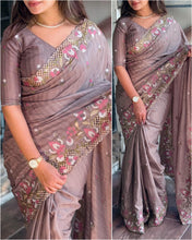 Load image into Gallery viewer, New Wedding wear Slub Silk Emboridred n Cut Work Fancy Designer Saree