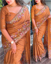 Load image into Gallery viewer, New Wedding wear Slub Silk Emboridred n Cut Work Fancy Designer Saree