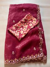 Load image into Gallery viewer, New Chiffon Embroidery n Diamond Work Partywear Fancy Designer Saree With Blouse