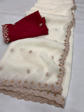 Load image into Gallery viewer, New Partywear Satin Chiffon Embroidery n Diamond Work Fancy Designer Saree With Blouse