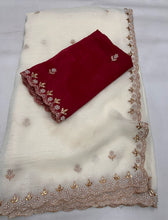 Load image into Gallery viewer, New Partywear Satin Chiffon Embroidery n Diamond Work Fancy Designer Saree With Blouse