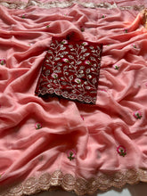 Load image into Gallery viewer, New Wedding Wear Pure Chinnon Embroidery n Stone Work Fancy Designer Saree With Blouse