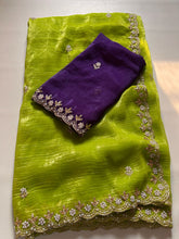 Load image into Gallery viewer, New Partywear Chiffon Embroidery n Diamond Work Partywear Fancy Designer Saree With Blouse