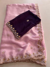 Load image into Gallery viewer, New Partywear Satin Chiffon Embroidery n Diamond Work Fancy Designer Saree With Blouse
