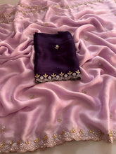 Load image into Gallery viewer, New Partywear Satin Chiffon Embroidery n Diamond Work Fancy Designer Saree With Blouse