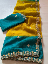 Load image into Gallery viewer, New Partywear Satin Chiffon Embroidery n Diamond Work Fancy Designer Saree With Blouse