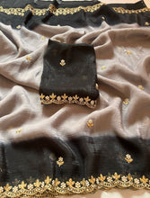 Load image into Gallery viewer, New Partywear Satin Chiffon Embroidery n Diamond Work Fancy Designer Saree With Blouse
