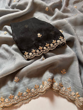 Load image into Gallery viewer, New Crush Chiffon Silk Embroidery n Diamond Work Partywear Fancy Designer Saree With Blouse