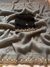 Load image into Gallery viewer, New Crush Chiffon Silk Embroidery n Diamond Work Partywear Fancy Designer Saree With Blouse