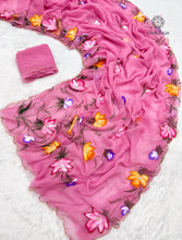 Load image into Gallery viewer, New Wedding Wear Soft Chiffon Handbrush Print n Handwork Fancy Designer Saree With Blouse